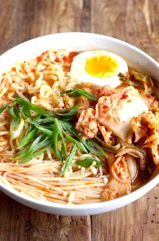 Kimchi Ramen with Poached Eggs