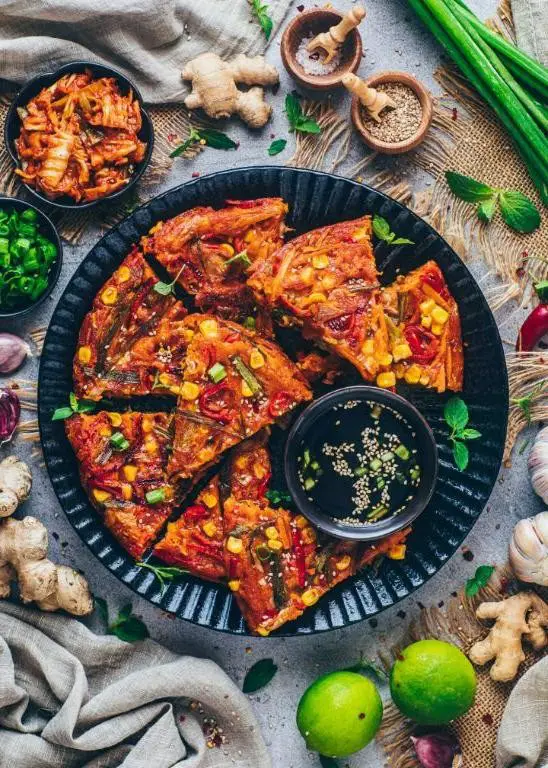 Korean Kimchi Pancakes with Vegetables