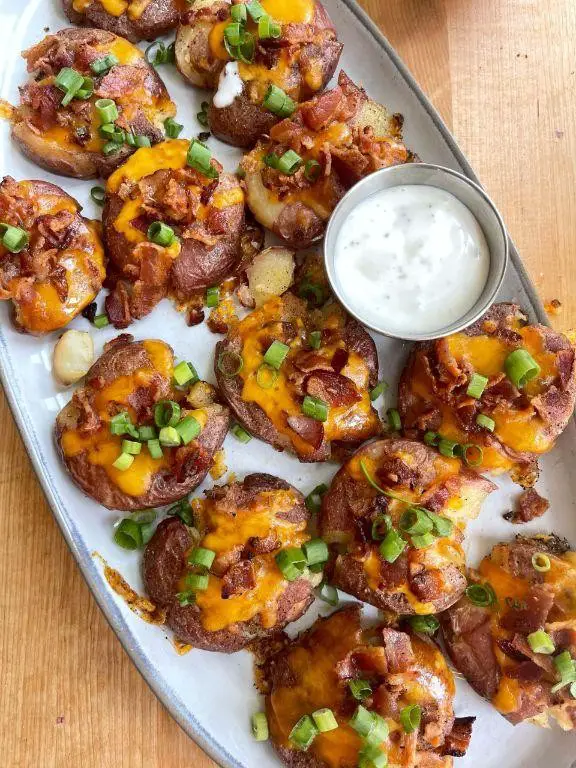 Loaded Smashed Potatoes with Cheese and Green Onions