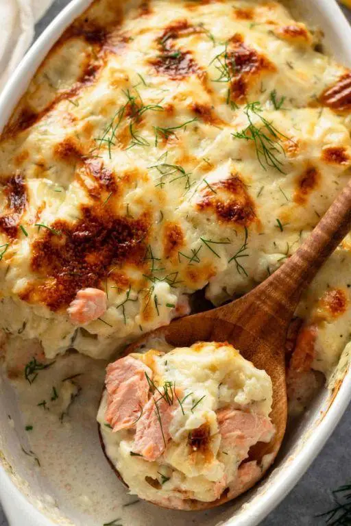 Low-Carb Canned Salmon Casserole with Cauliflower