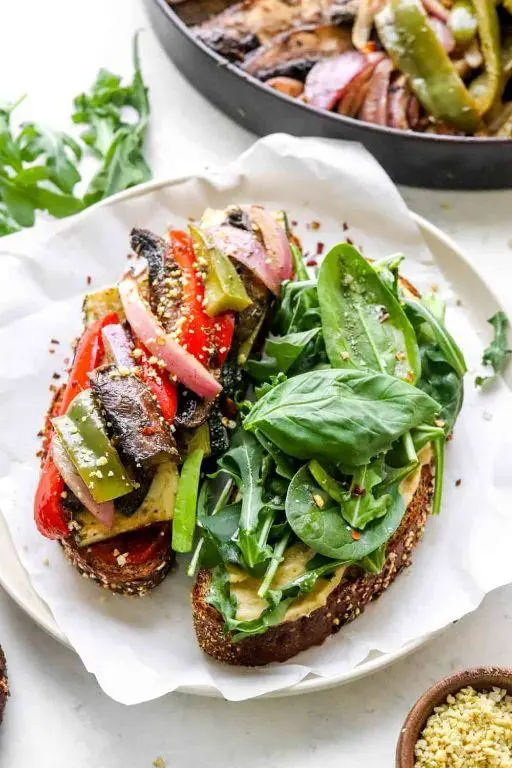 Mediterranean Club Sandwich with Hummus and Roasted Vegetables