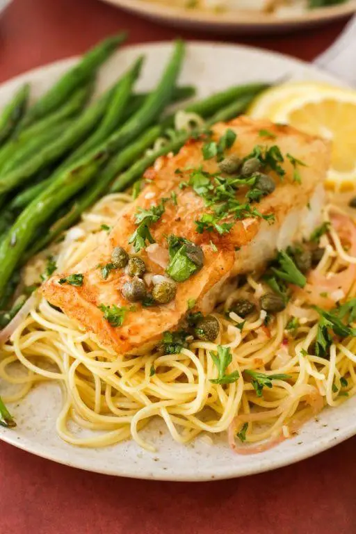 Mediterranean Cod Pasta with Lemon and Capers