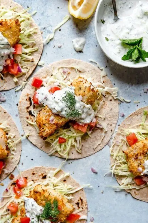 Mediterranean Cod Tacos with Tzatziki Sauce