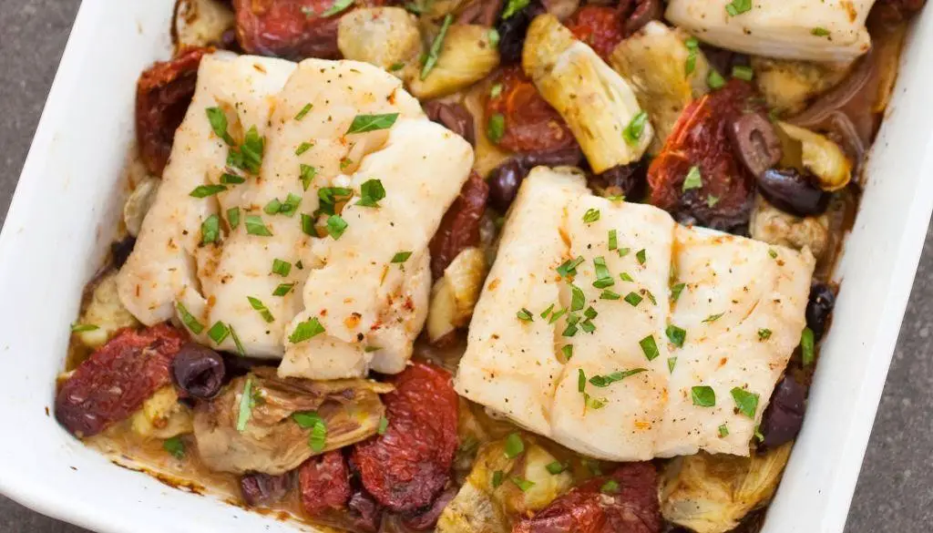 Mediterranean Cod with Artichokes and Sun-Dried Tomatoes