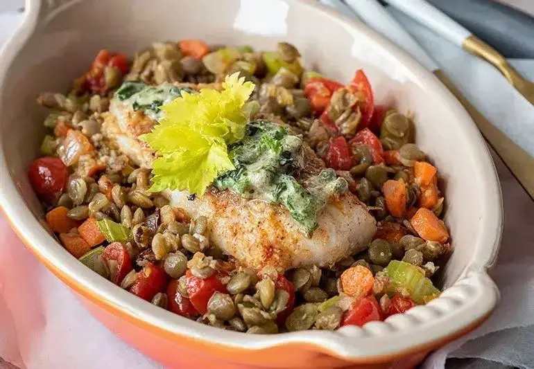 Mediterranean Cod with Lentils and Herbs