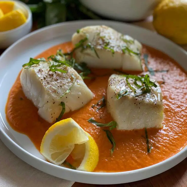 Mediterranean Cod with Roasted Red Pepper Sauce