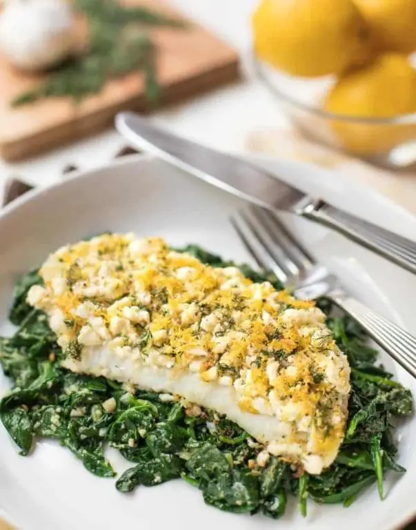 Mediterranean Cod with Spinach and Feta