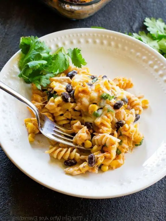 Mexican Shredded Chicken Pasta with Black Beans