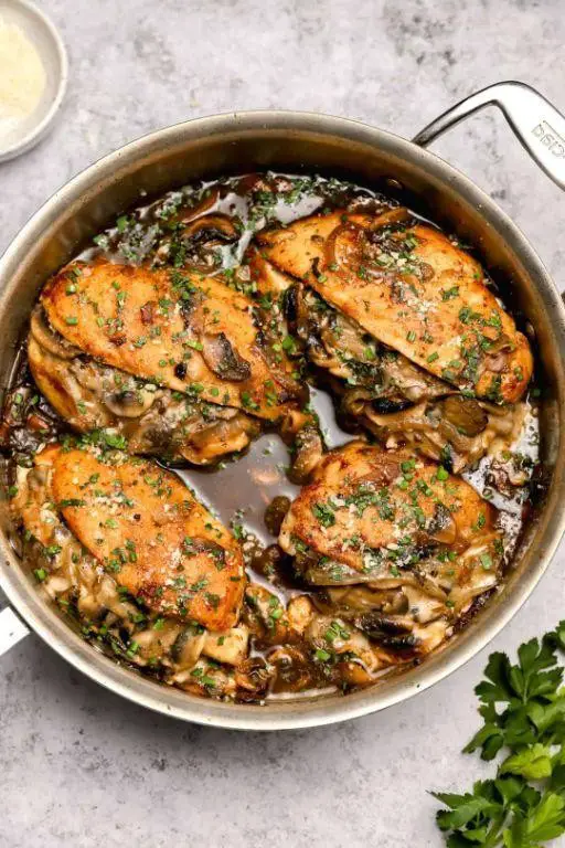 Mushroom Stuffed Baked Chicken Breast with Marsala Sauce