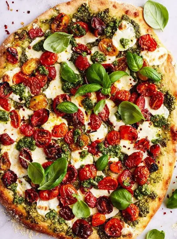 Neapolitan Pizza with Pesto and Cherry Tomatoes