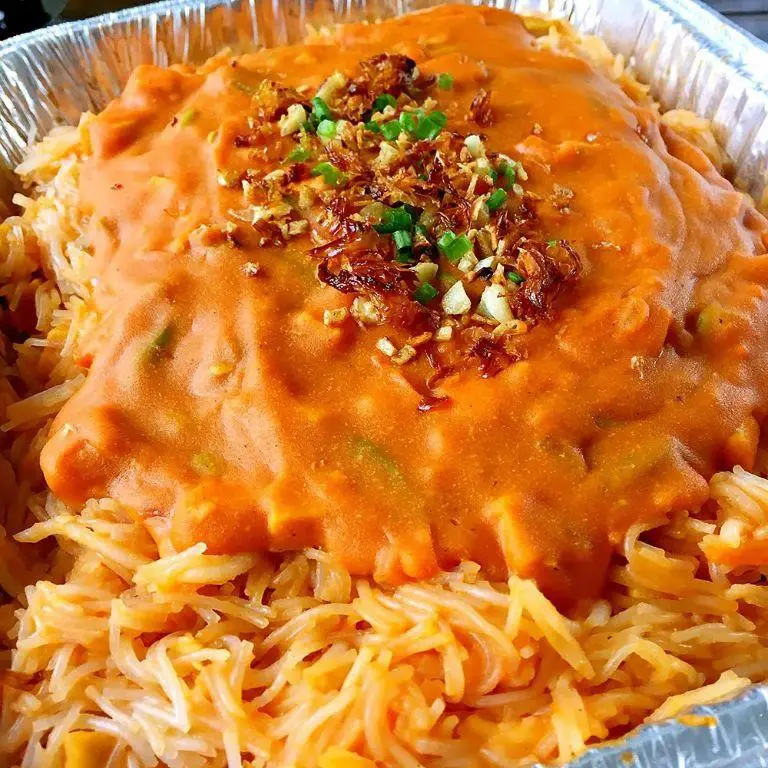 Palabok with Squash Sauce and Peanuts