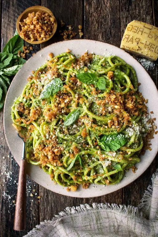 Pesto Capellini with Pine Nuts
