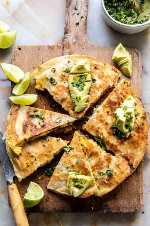 Phyllo Dough Breakfast Quesadilla with Avocado and Salsa