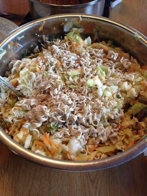 Ramen Noodle Cole Slaw with Smoked Salmon and Dill