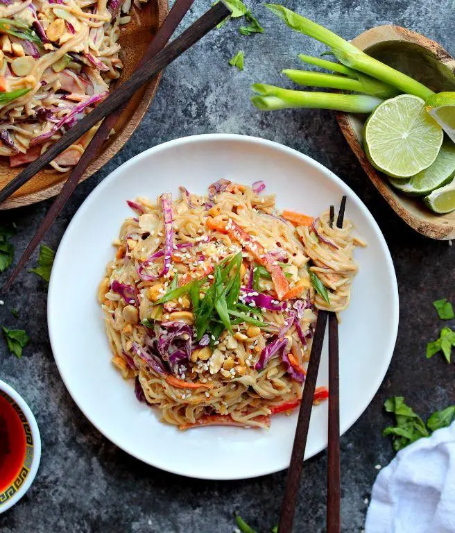 Ramen Noodle Cole Slaw with Tofu and Miso Dressing