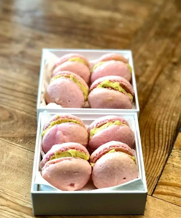 Rosewater and Pistachio Macarons