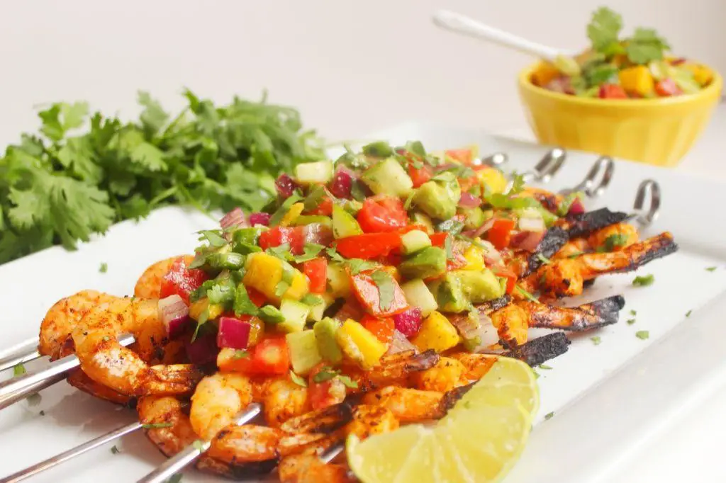 Royal Red Shrimp Kebabs with Mango Salsa