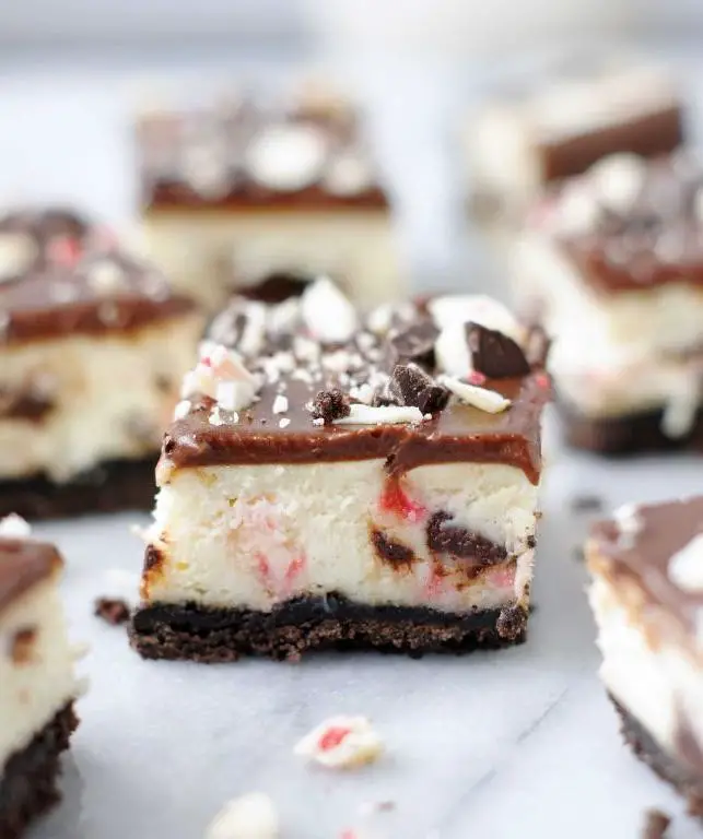 RumChata Peppermint Bark Cheesecake Bars