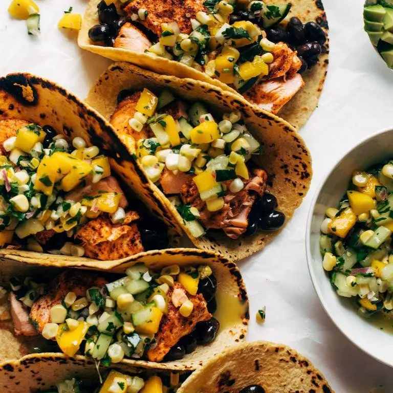 Salmon Tacos with Mango Slaw