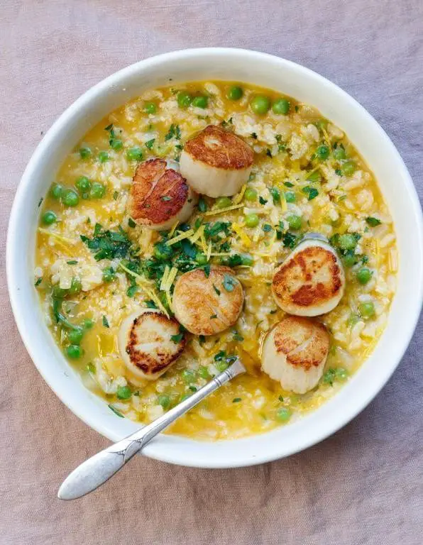Sea Scallops with Risotto and Peas
