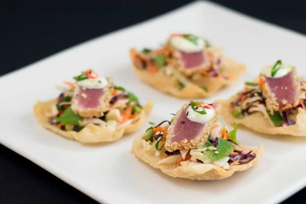 Seared Tuna on Wonton Crisps