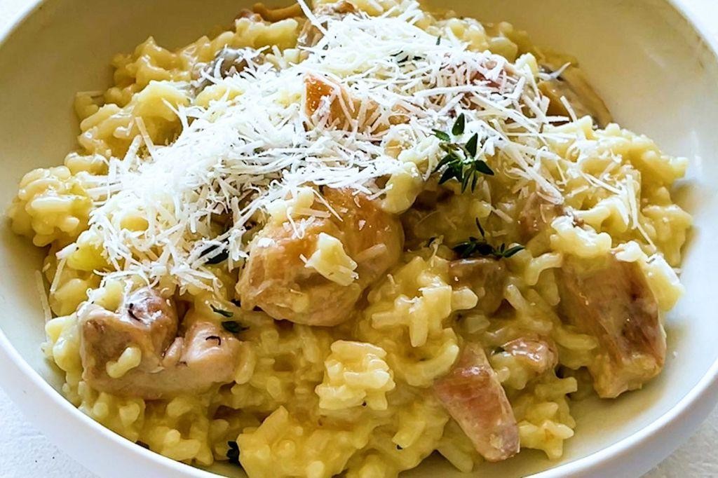 Shredded Chicken Thigh and Mushroom Risotto
