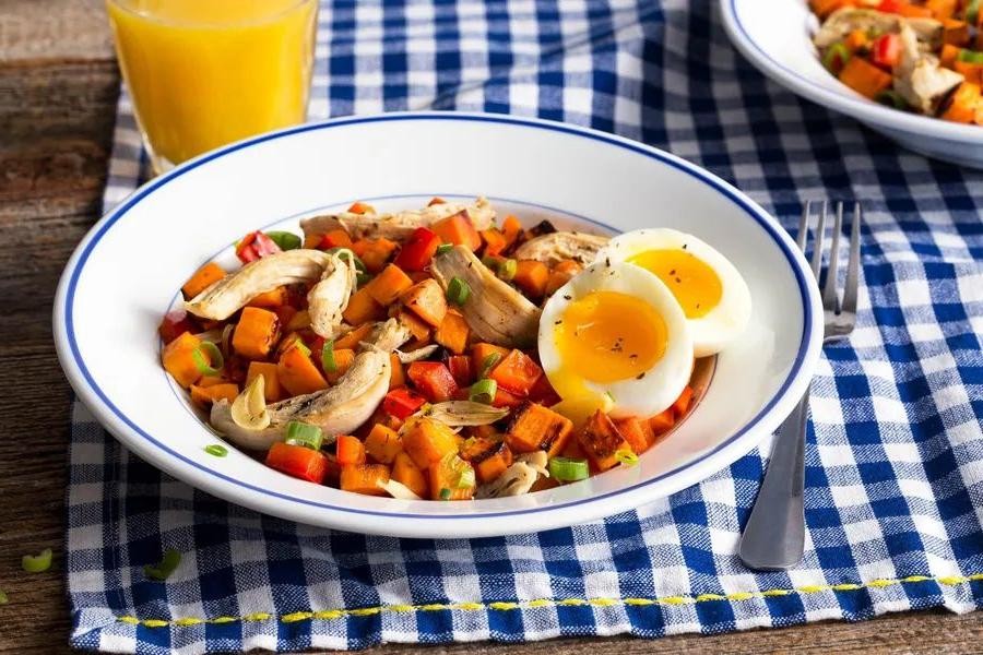Shredded Chicken Thigh and Sweet Potato Hash