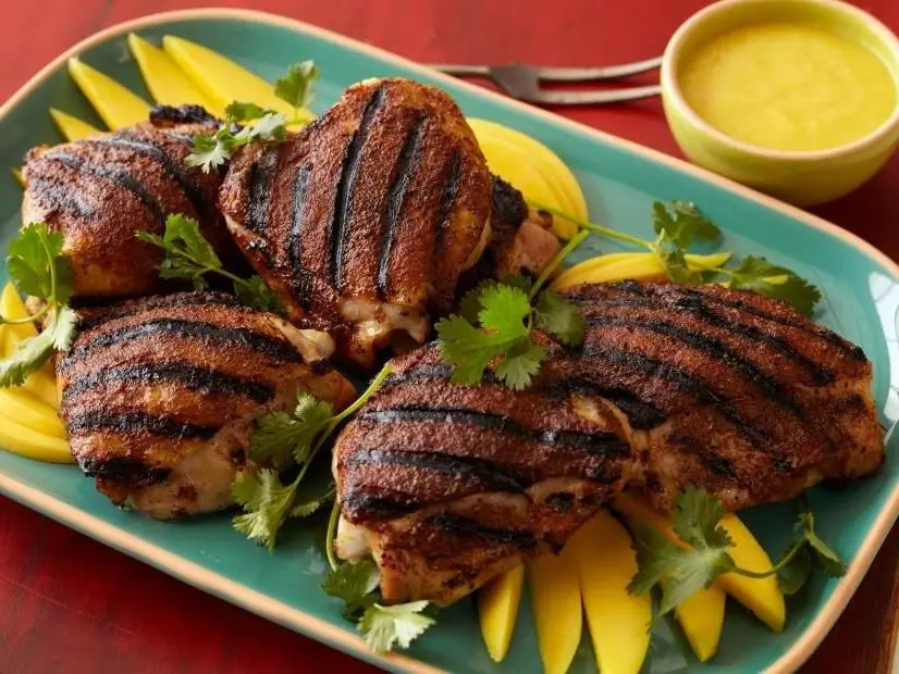 Smoked Chicken Thighs with Mango Habanero Sauce