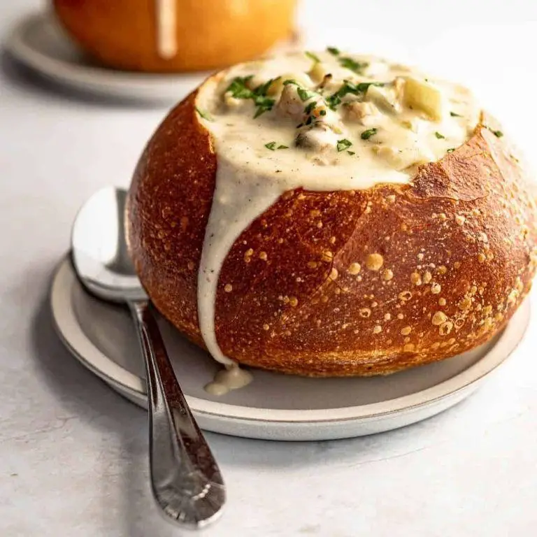 Sourdough Bread Bowl with Clam Chowder
