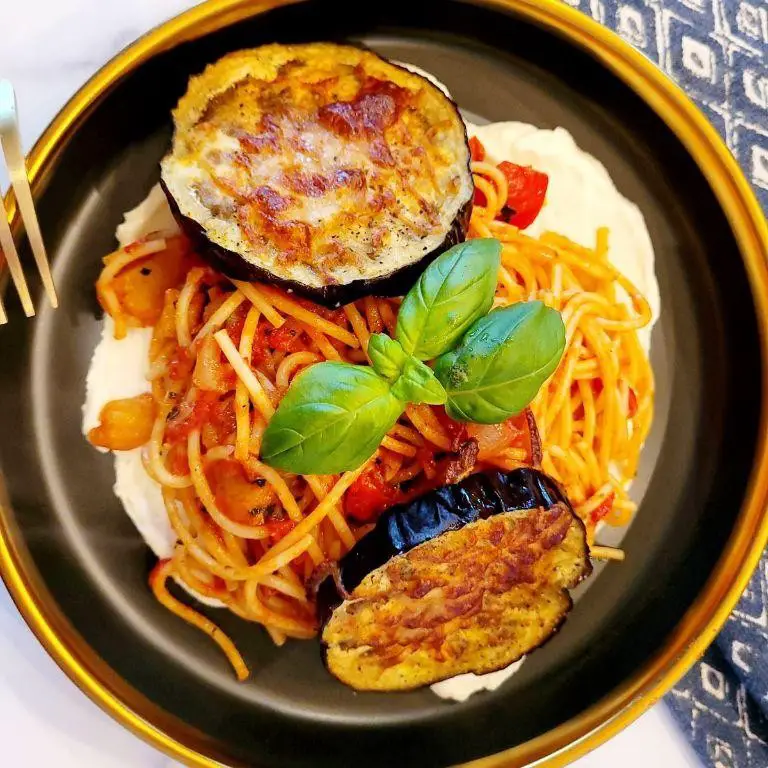 Spaghetti Squash Pasta with Eggplant and Ricotta