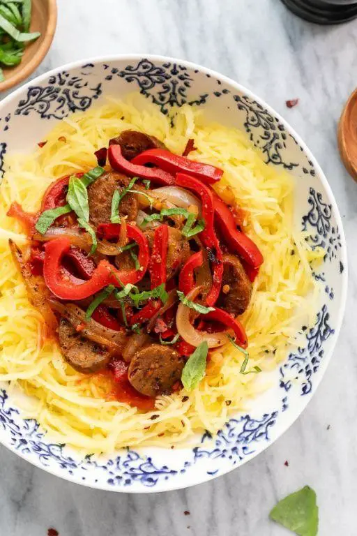 Spaghetti Squash Pasta with Sausage and Peppers