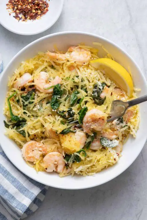 Spaghetti Squash Pasta with Shrimp and Garlic