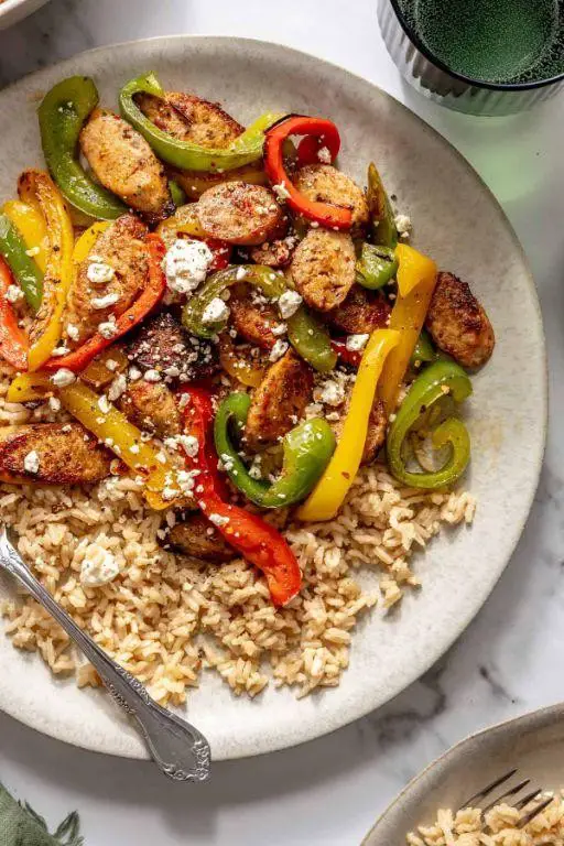 Spicy Ground Chicken Sausage and Peppers Skillet