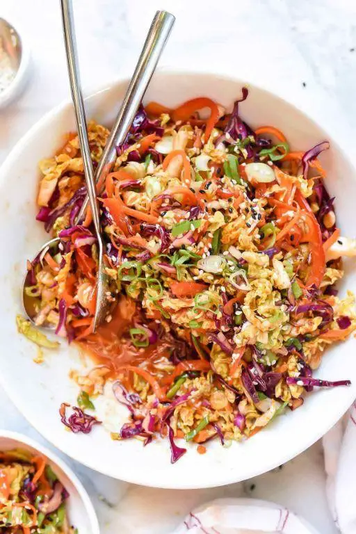 Spicy Korean Ramen Noodle Cole Slaw with Gochujang Dressing