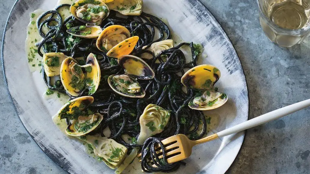 Squid Ink Pasta with Clams and Parsley