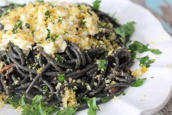 Squid Ink Pasta with Crab Meat