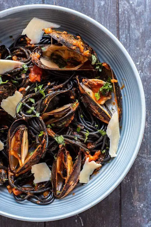 Squid Ink Pasta with Mussels and White Wine