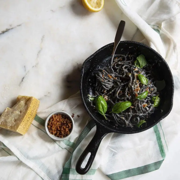 Squid Ink Pasta with Pancetta and Peas