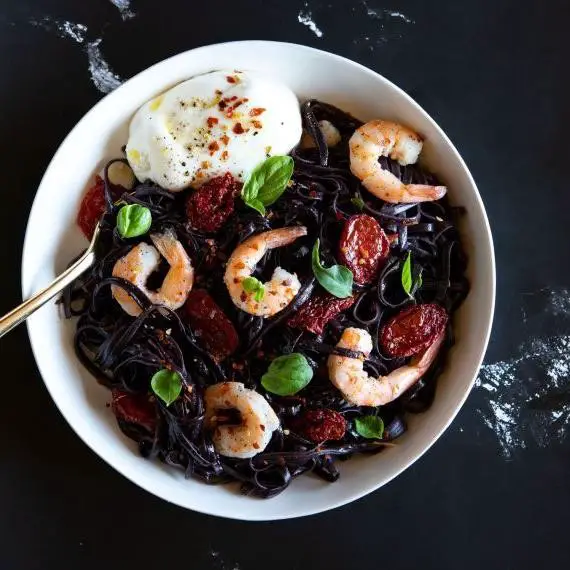Squid Ink Pasta with Sun-Dried Tomatoes and Olives