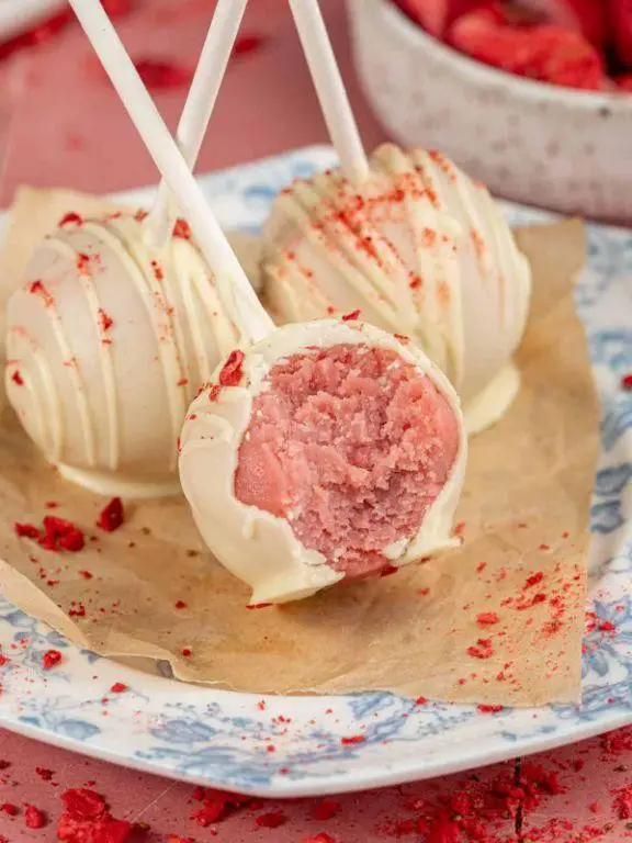 Strawberry Cake Pops Dipped in White Chocolate