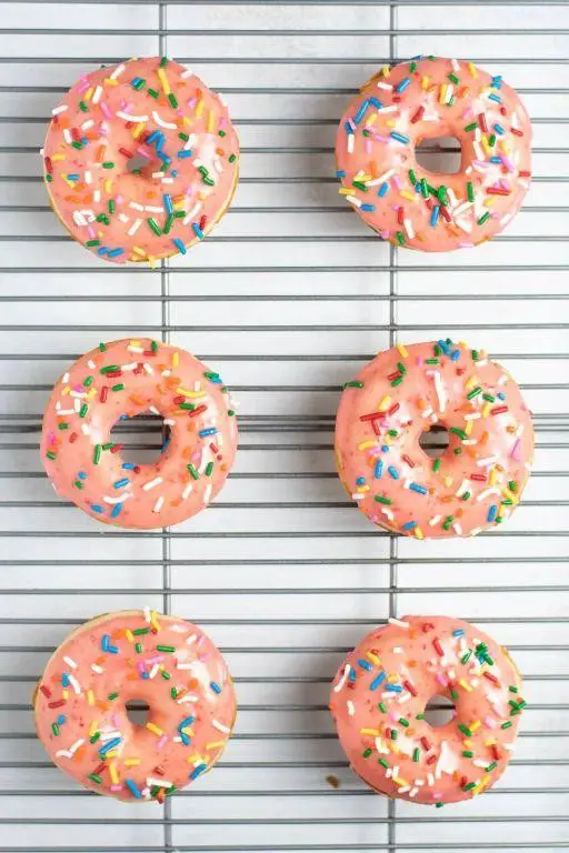 Strawberry Frosted Baked Donuts