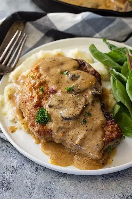 Thin Pork Chops with Mushroom Gravy