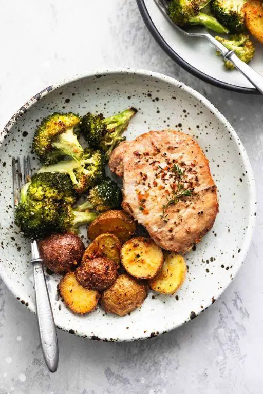 Thin Pork Chops with Roasted Vegetables
