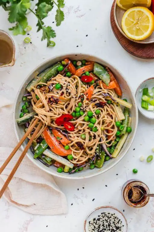Vegan Ramen Noodle Cole Slaw with Tahini Lemon Dressing