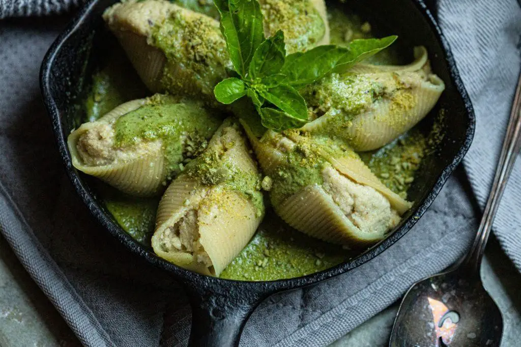 Vegetable Stuffed Shells with Pesto