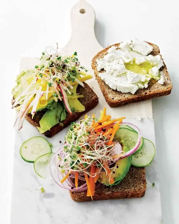 Vegetarian Club Sandwich with Avocado and Sprouts