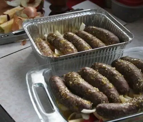 Venison Sausage with Apples and Onions