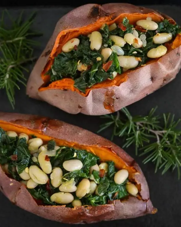 White Bean and Kale Stuffed Sweet Potatoes