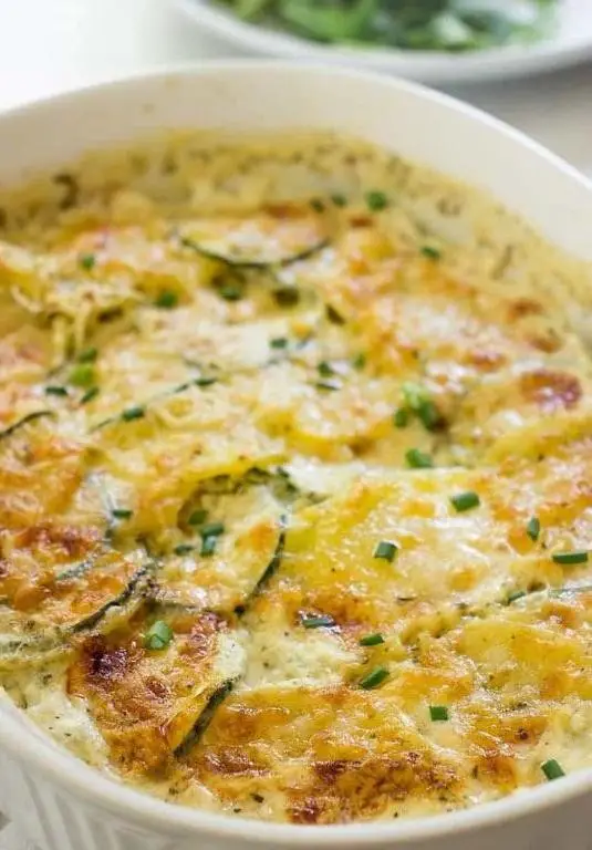 Zucchini Flower and Potato Gratin